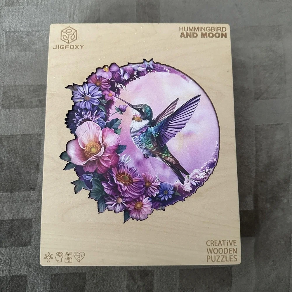 JIGFOXY Hummingbird And Moon 100‎ Piece Purple Wooden Jigsaw Puzzle Basswood 10+